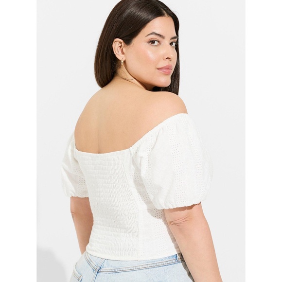 Torrid Eyelet Cotton Keyhole Off Shoulder Crop Top - Picture 2 of 7